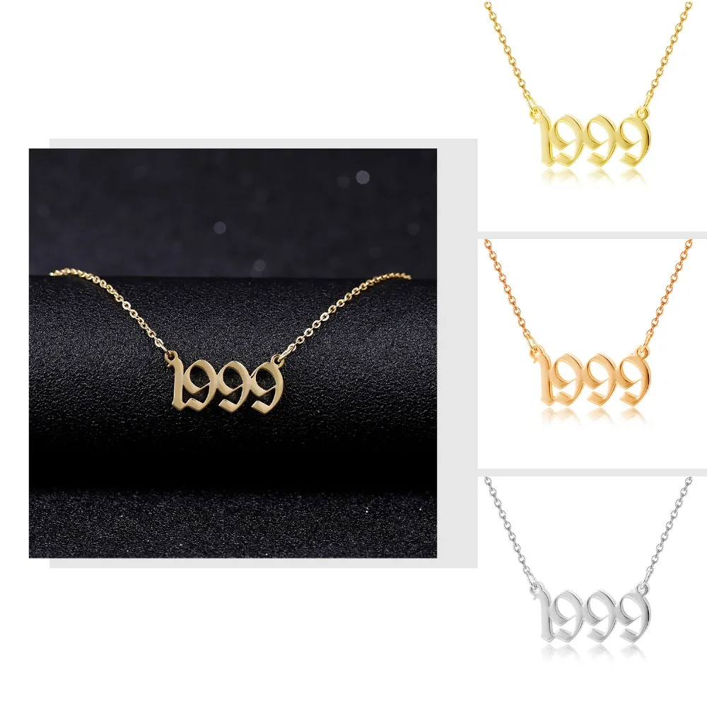 

316L Old English year of birth women necklace birthday jewelry personalized gift 1991 1997 1993 1995 1999 1998 1992 1994 1996