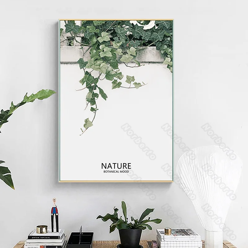 

Modern Style Frameless Canvas Painting Poster and Print Tropical Green Plants Leaves Letter Nature for Home Rooms Wall Decoratio