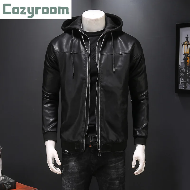 

Autumn Winter New Leather Jacket Mens Trend Motorcycle Hooded Jacket And Coat Korean Youth PU Casaco Masculino Male Clothing