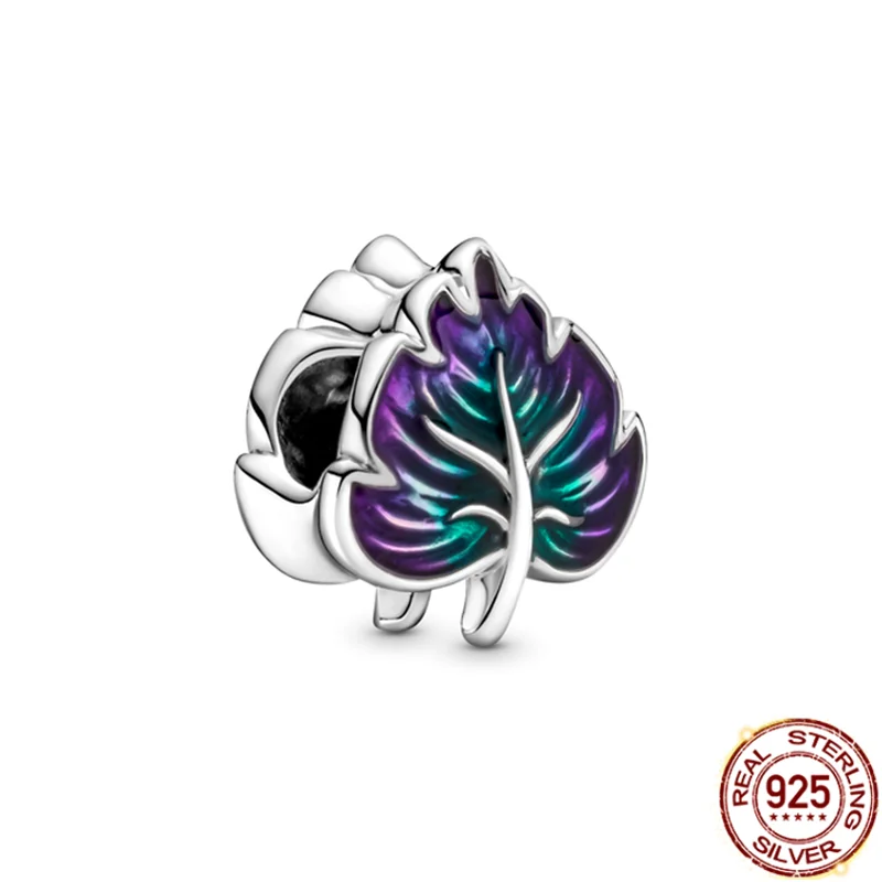

Hot Purple Leaves 925 Sterling Silver Charm Beads Fit 2021 Pandora Silver 925 Original DIY Bracelet Charm Women Jewelry 049P