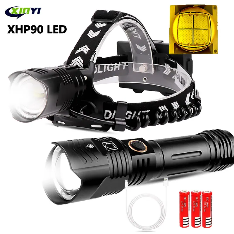 

2020 Most Powerful XHP90 Led headlamp USB Rechargeable LED Flashlight Headlight 3Mode Zoom head lamp torch Lantern for Camping