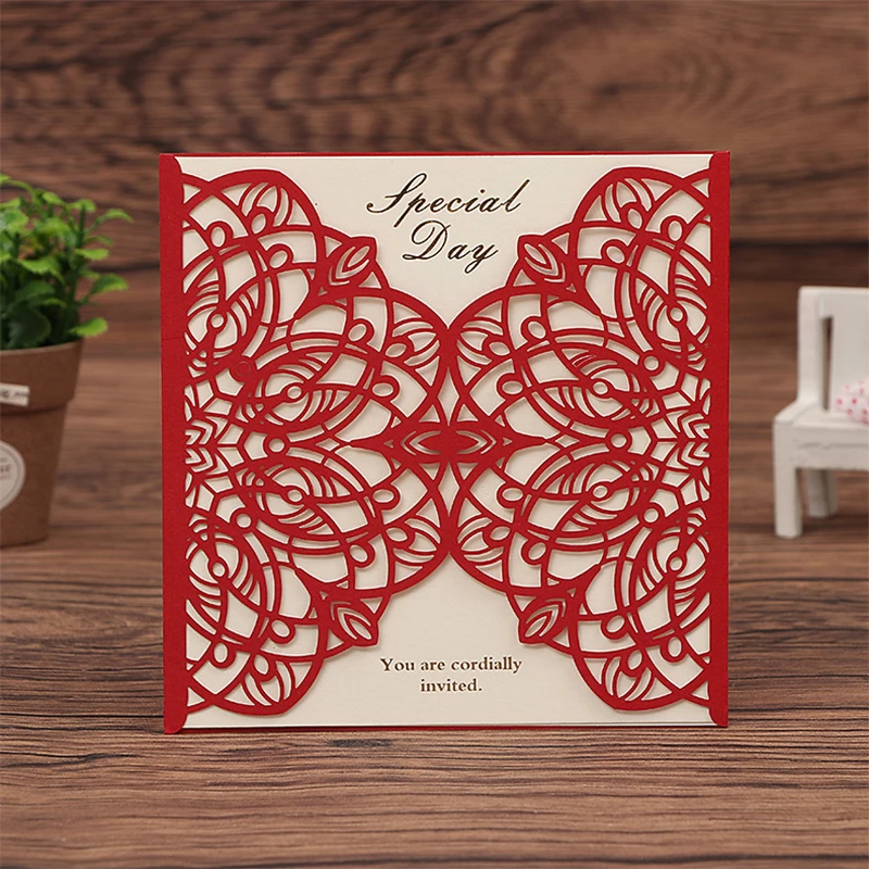 Поздравительная открытка в европейском стиле, 10 шт., открытое приглашение на свадьбу, Кружевное Свадебное приглашение, оптовая продажа