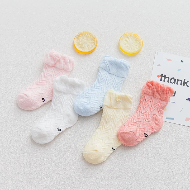

5 Pair/lot Summer Thin Baby Boys Girls Socks Cotton Mesh Breathable Tube Socks Toddler Solid Kids Socks for Children 0 To 8 Yrs