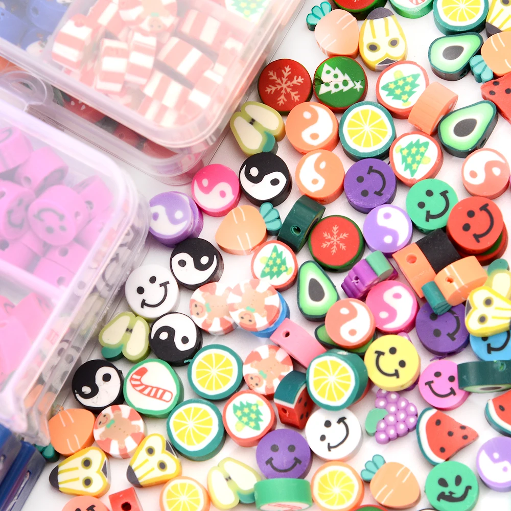 150 шт./кор. набор бусин из полимерной глины фрукты смайлик для изготовления