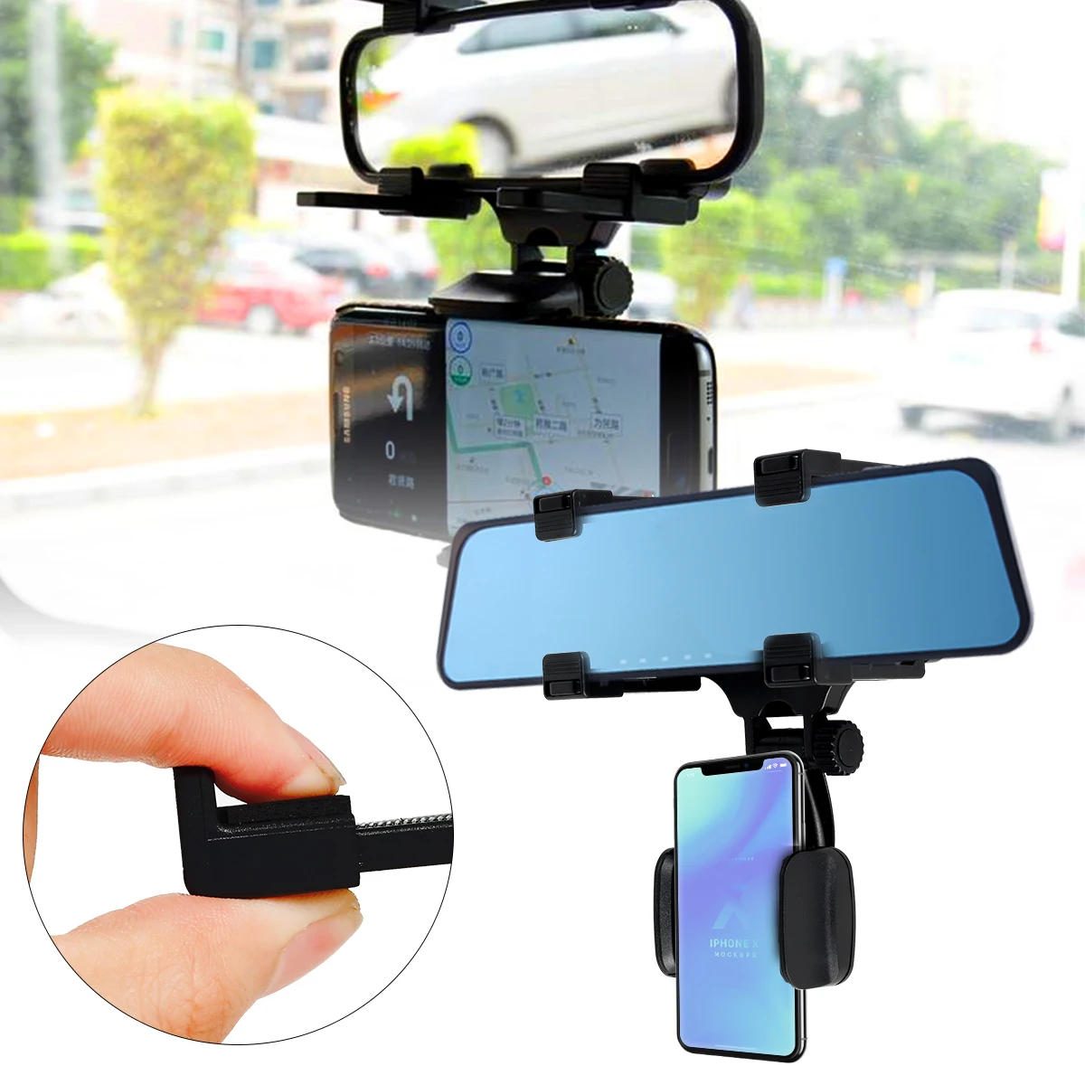 

New Car Phone Mount Car Rearview Mirror Mount Cell Phone Holder for IPhone 13 Galaxy S20 Portable Device Mobile Stand Air Vent