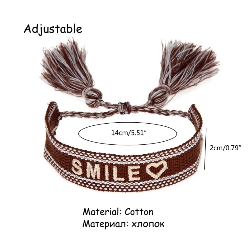 

652B European and American Embroidered Letters Woven Tassel Bracelet Fashion Retro Wrist Band Bohemian Women's Ribbon Jewelry