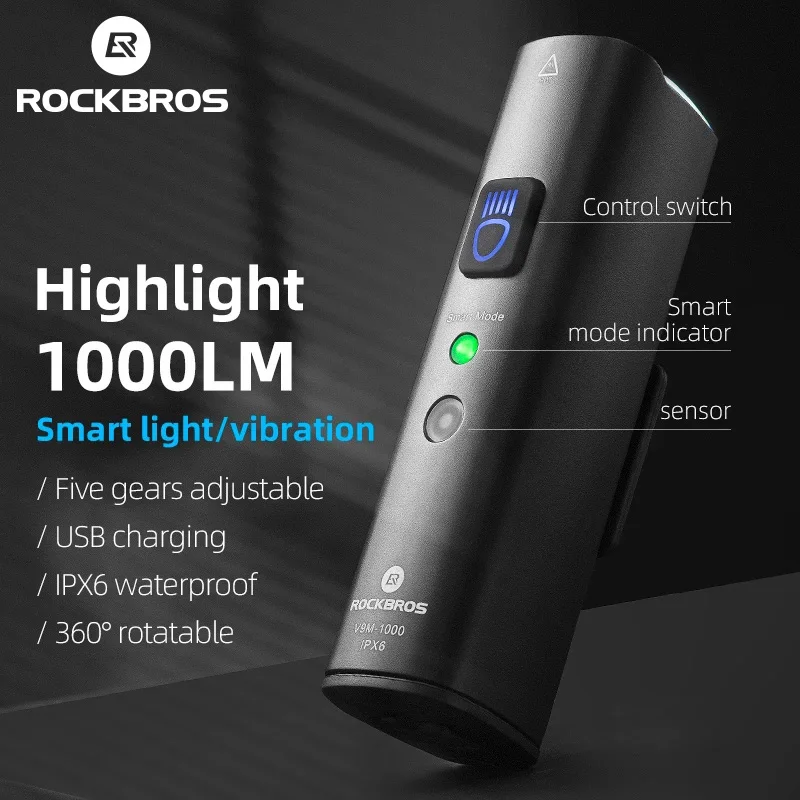 

Велосипедный фонарь ROCKBROS, 1000 лм, IPX6, 4000 мАч, зарядка через USB