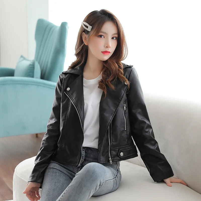 

short Fall 2020 new style waist leather fashion jacket women's