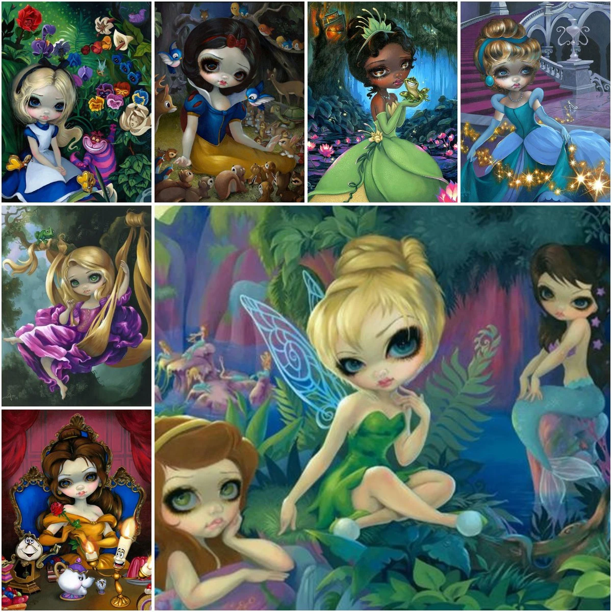 

Disney Cartoon Princess Characters Ariel Belle 5D Diamond Painting Cross Stitch Kits Embroidery Full Mosaic Resin Home Decor