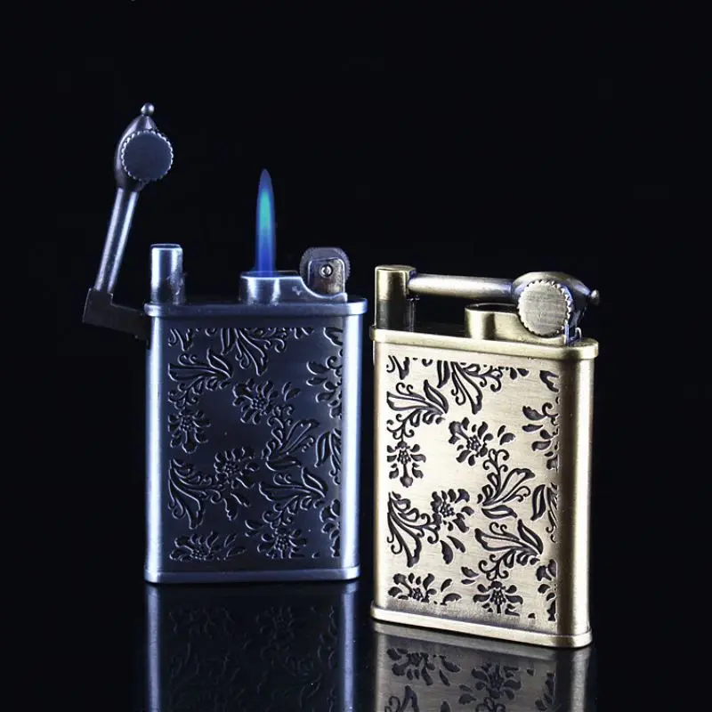 Ретро Цветочная резная Античная Зажигалка кремневая шлифовальная круглая