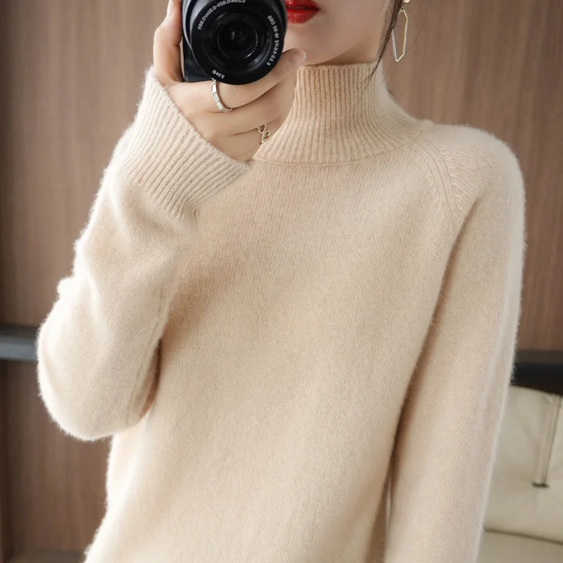 

Cashmere sweater women's high neck woolen sweater knitted pullover sweater solid color basic women's sweater warm and thick