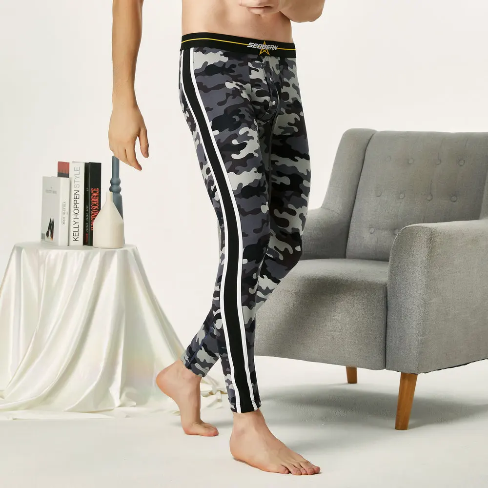 NEW BRAND SEOBEAN Autumn and winter Men's sexy Camouflage Side stripes cotton Long johns Low Rise Thermal Underpants Leggings