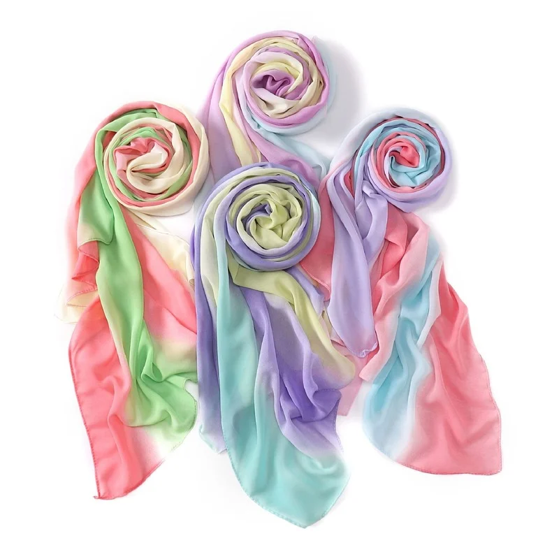 

Fashion Women Scarf Four Seasons Gradient Rainbow Stripe Pearl Chiffon Scarf Malaysia Patchwork Color Scarf Scarf For Women574