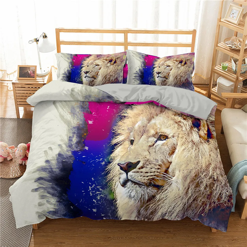 

3D Black Bedding Set Lion Colorful Quilt Cover Sets Animal 220 Comforter Cases Pillowcases King Queen Twin Size Home Bedclothes