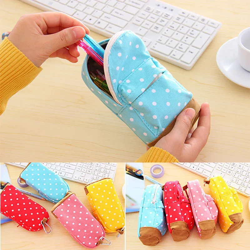 Милый вместительный рюкзак в горошек чехол для карандашей холщовый на молнии