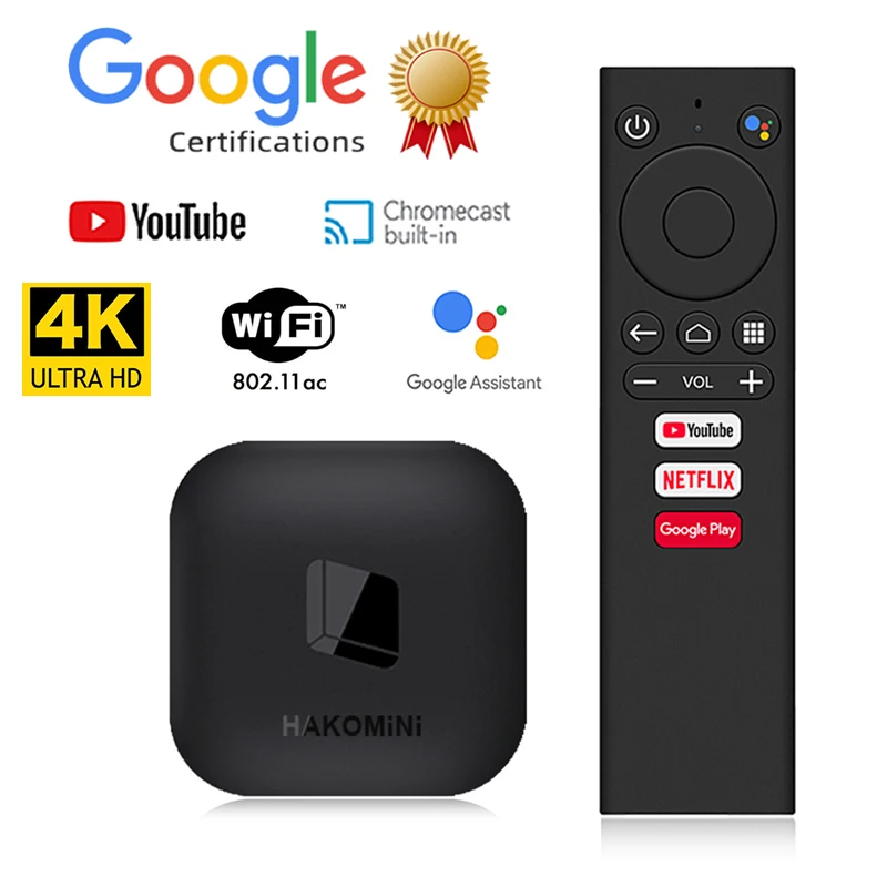 Genuine Google Certificate Android TV OS Android TV Box HAKOMiNi 5G WIFI 1000M Ethernet 4K Youtube Chromecast Google Assistant