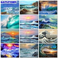 gatyztory frame diy painting by numbers waves seaside coloring by numbers canvas painting landscape modern wall art picture gift