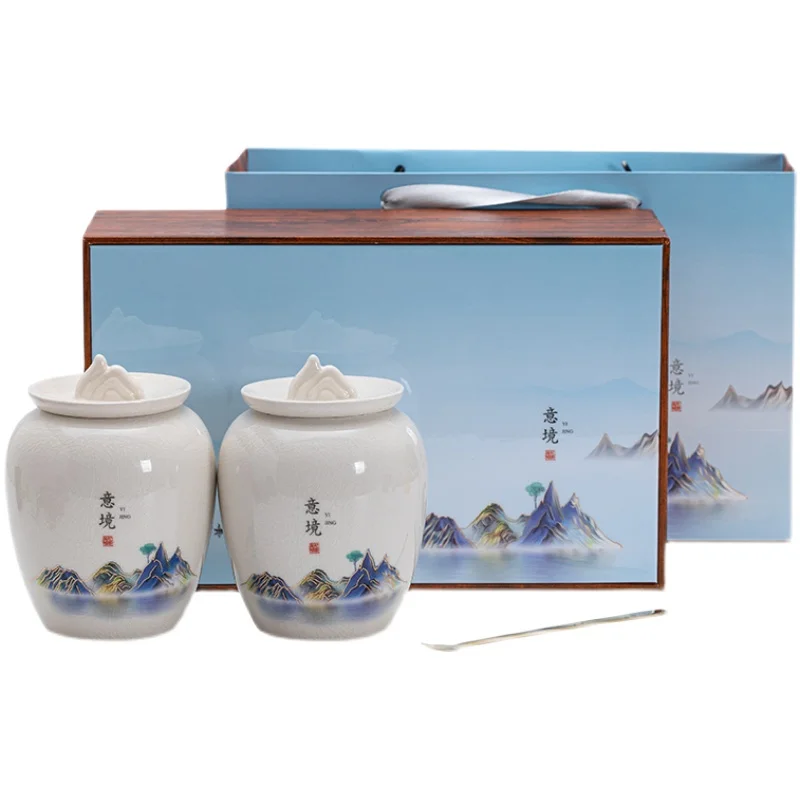 

Chinese Ceramic Tea Jar Box Blue Handmade Canister Organizer Tea Jar Container Kitchen Organizador De Te Storage Jars EA60CG