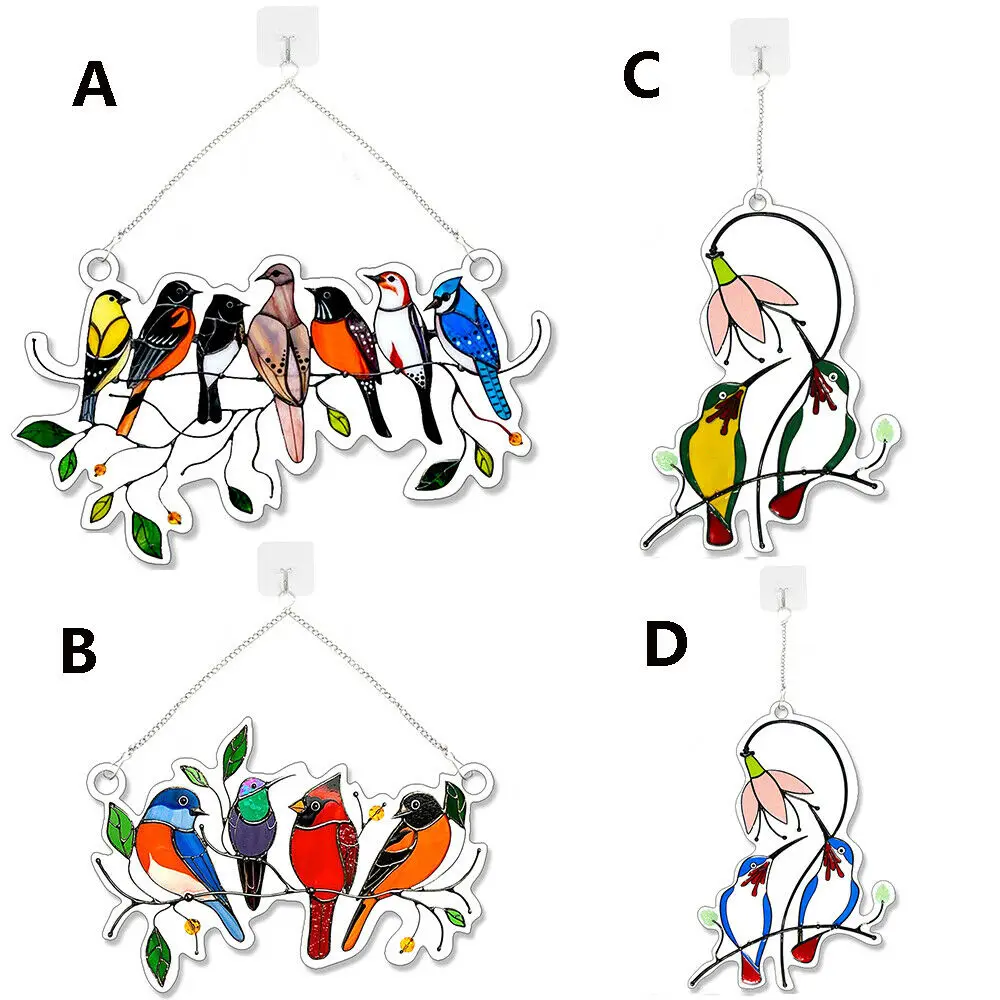Многоцветные витражные очки птицы на проволоке панель для окон домашний