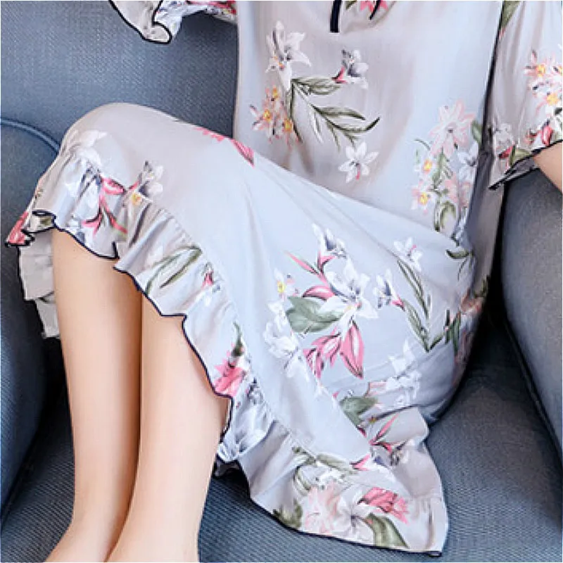 

Nightgowns Women Summer Printed Bow Sleeveless Knee-length Fashion Leisure Chic Loose Silky Comfortable Lovely Korean Sleepwear