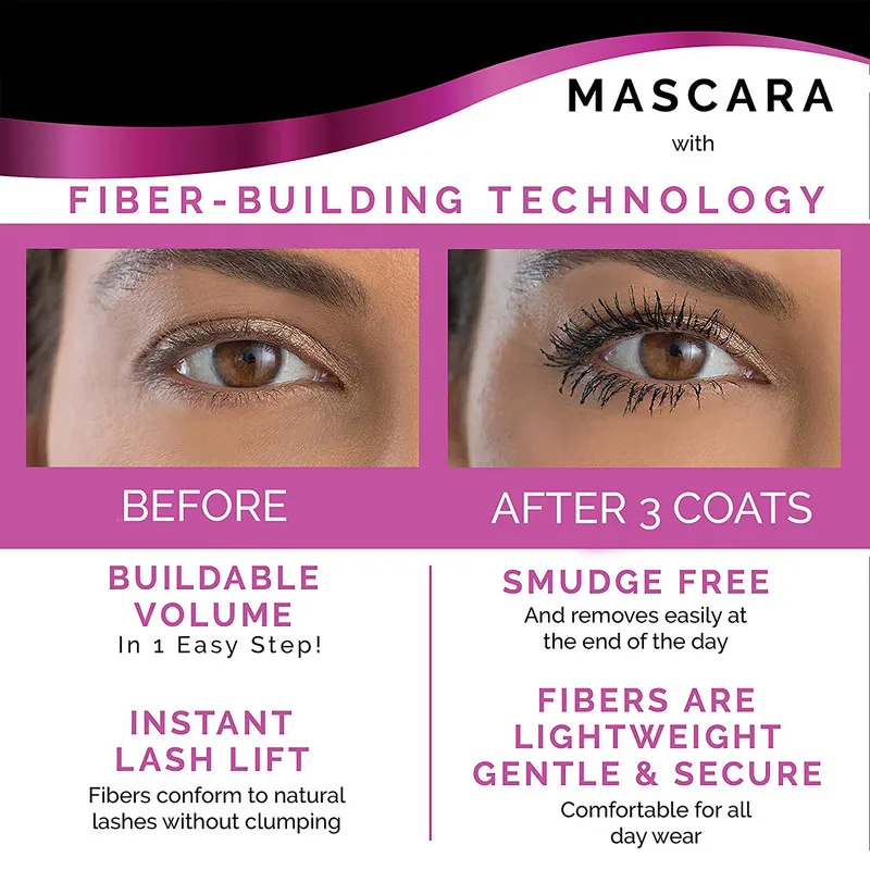 Волоконная тушь для ресниц макияж удлинение завивка ресницы черная водостойкая