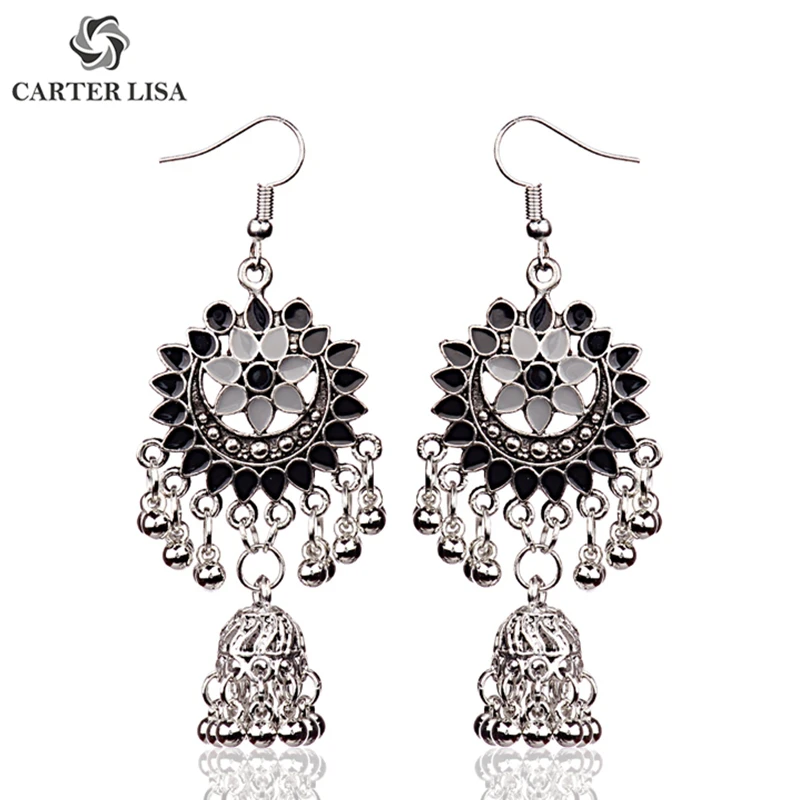 CARTER LISA этнические богемные серебряные висячие серьги колокольчик в форме цветка