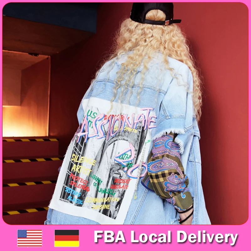 Женская джинсовая куртка без рукавов с графическим принтом|Женские куртки| |