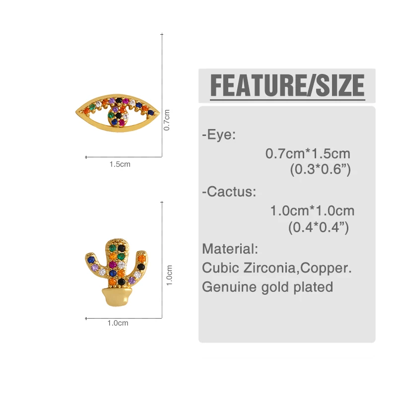 Женские серьги гвоздики кактус с разноцветным цирконием|Серьги-гвоздики| |