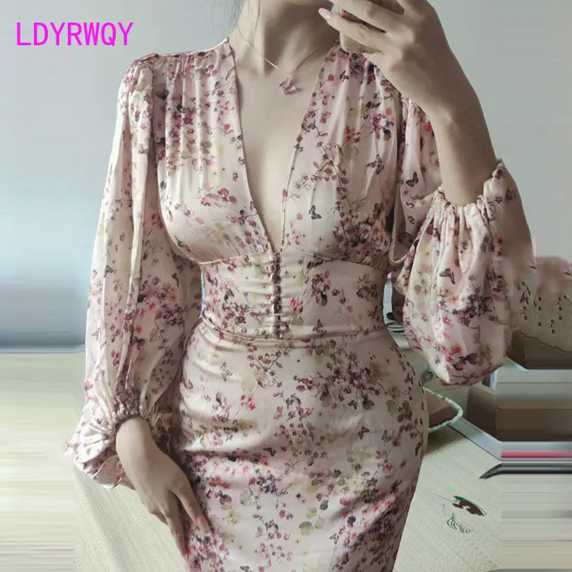 

2021Dress thin waist French retro ladies summer Zippers Knee-Length