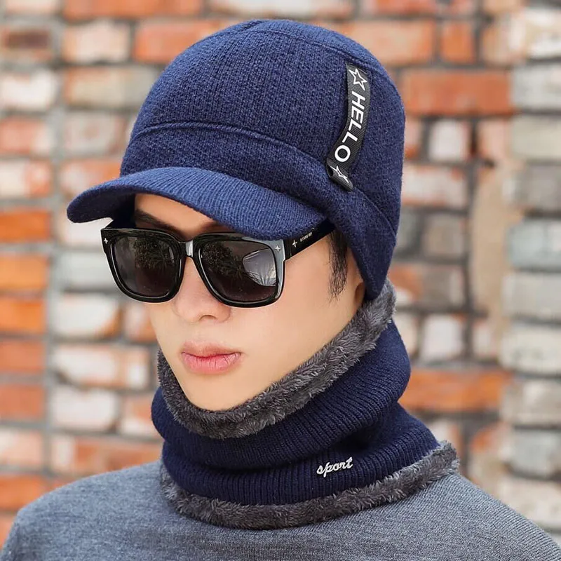 Зимние шапки Скалли Beanies шапка для мужчин и женщин шерстяная вязаная теплая плюшевая шапочки с шарфами Балаклава маска Knitted шапка вязаная зимняя Лыжная шапка