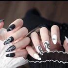 24 шт.компл. панк темно черный, белый цвет накладные ногти для ног, со змеиным узором матовая полная искусственные стилеты для Неил арта украшения для кончиков ногтей накладные ногти с клеем