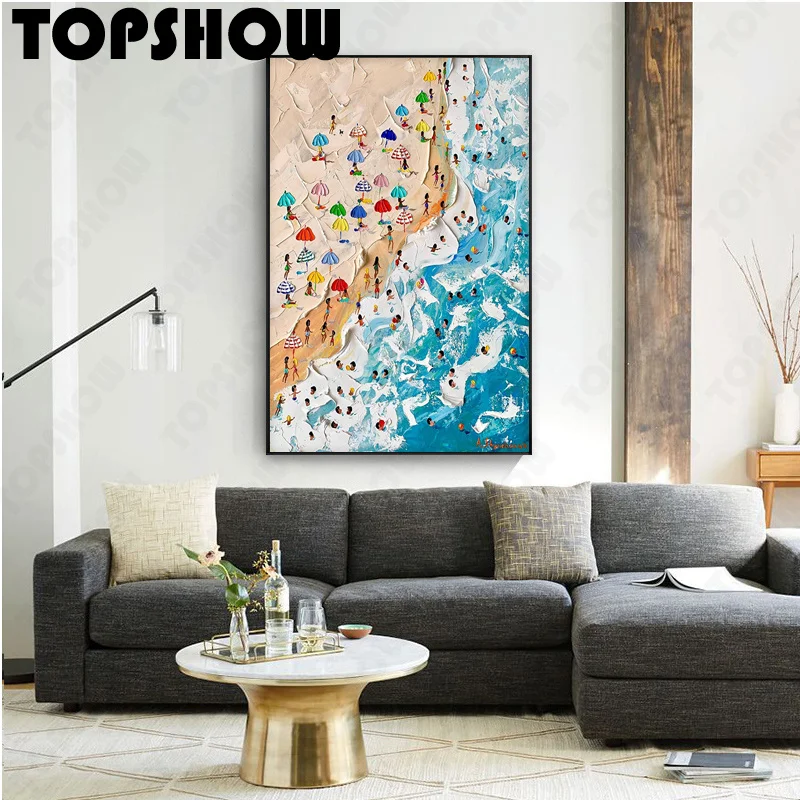 

Sea Beach Large Original Hand Painted Abstract Oil Painting Handmade Oil Painting Wall Art For Home Living Room