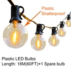 Уличная гирлянда G40, пластиковая Светодиодная лампа-лента для внутреннего дворика, праздничное светильник годнее украшение, 16 м, 18 м