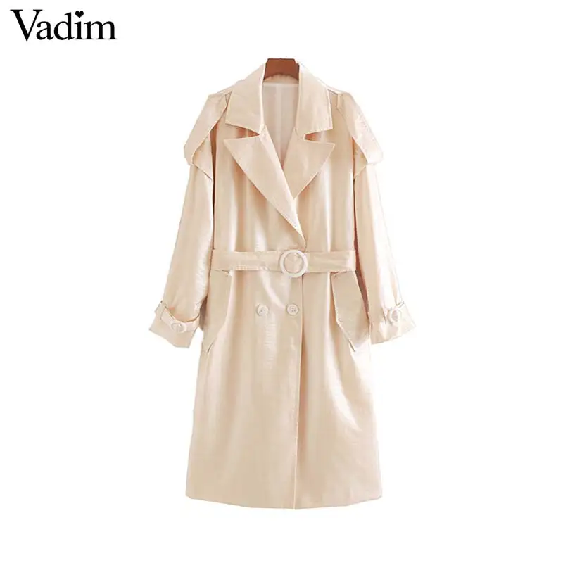 Vadim женский Шикарный Блестящий длинный плащ ремень с бантом двубортные карманы