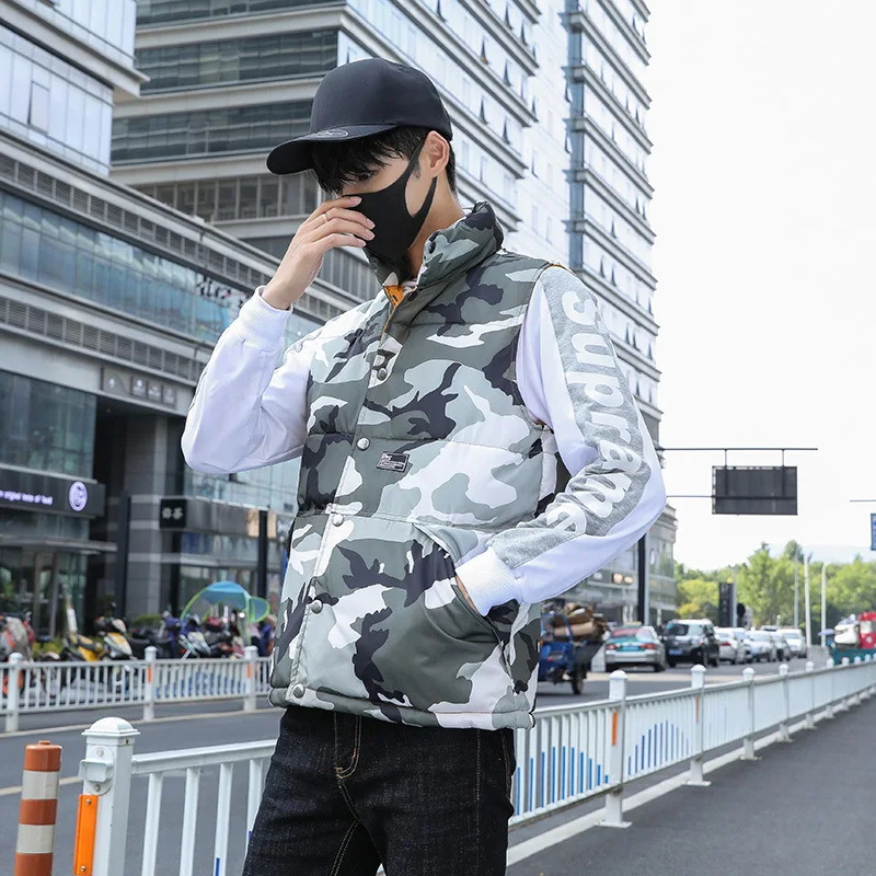 Камуфляжный зимний теплый хлопковый жилет без рукавов для мужчин детей осень