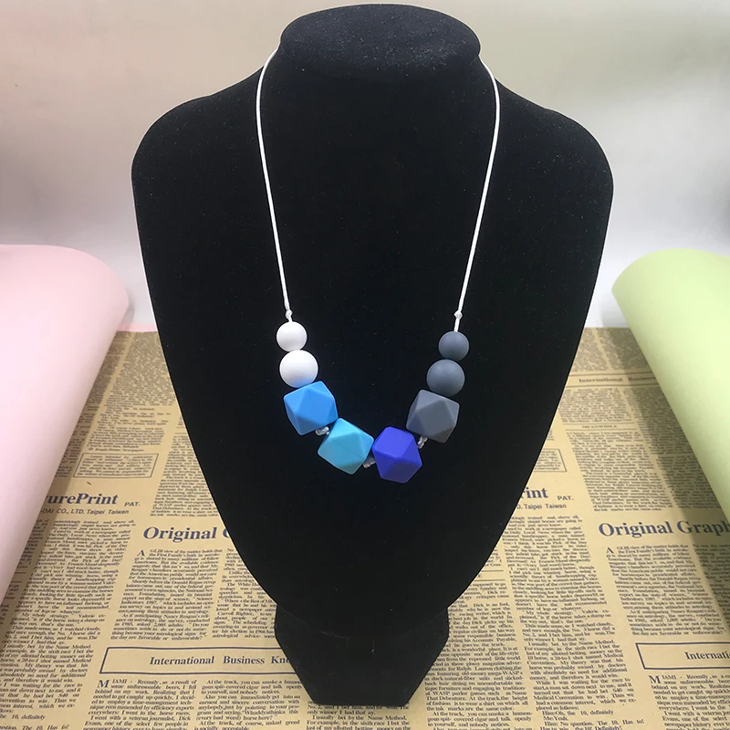 Cuentas de silicona para mordedores, 14mm, 14mm, geom&eacute;tricas/hexagonales, joyer&iacute;a para masticar, collar/pulsera, mordedor para beb&eacute;, 10 piezas-3