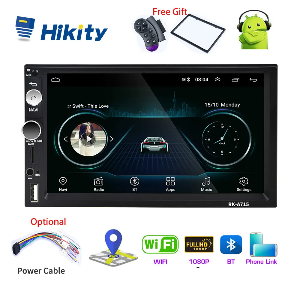 Hikity 2 Din Andriod 8,1 Автомобильный мультимедийный плеер 7 дюймов универсальная gps-навигация Bluetooth автомобильный аудио Wifi USB FM MirrorLink радио