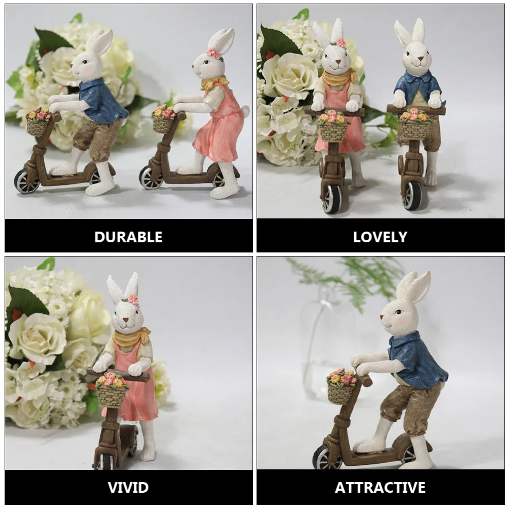 

1 pair of Desktop Decor Easter Couple Rabbit Ornaments Resin Rabbit Crafts