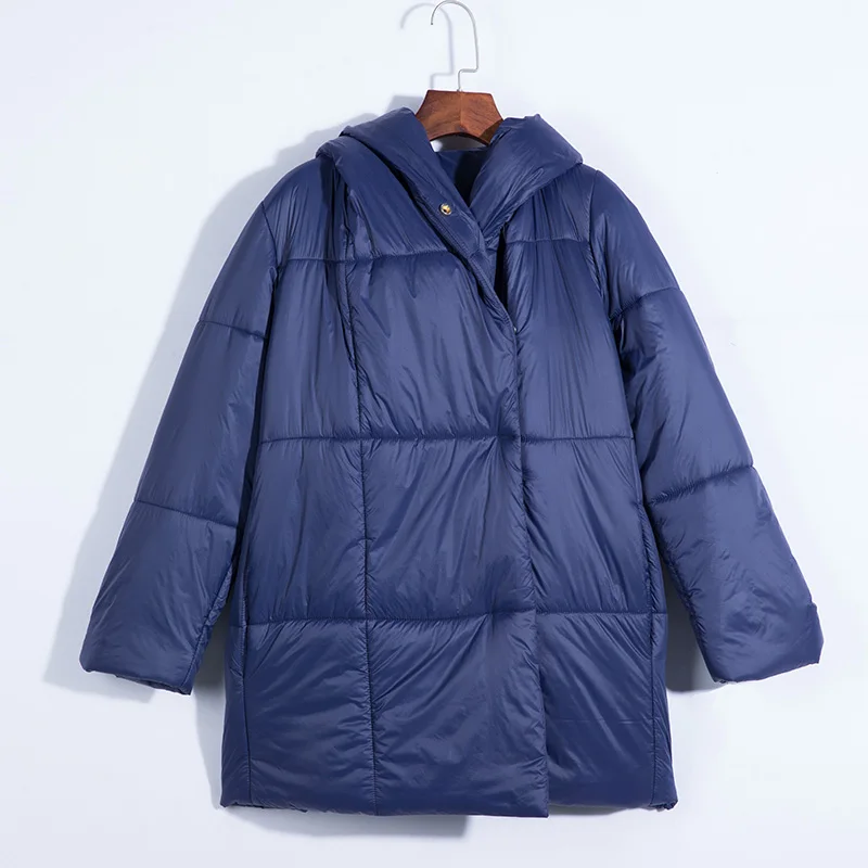 88Royalblue Зимняя куртка года женщин больших размеров пальто Parker толстое пальто сплошного цвета с капюшоном с коротким рукавом женская тонкая хлопчатобумажная стеганая рубашка дна пуховик женский - Цвет: 88Royalblue