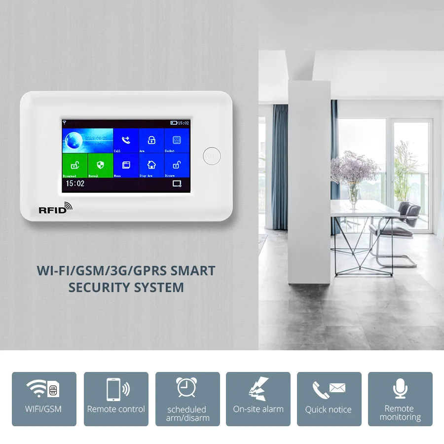 FUERS PG106 GSM wifi сигнализация 2G 3g домашняя охранная противоугонная система 4 3 дюймов
