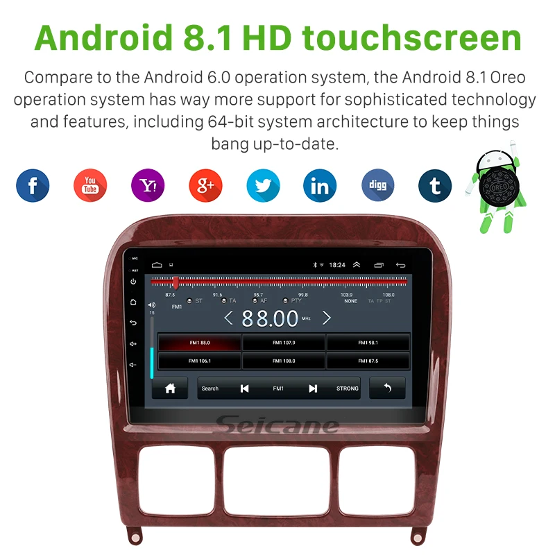 Автомобильный мультимедийный плеер Seicane 2din Android 8 1 для Mercedes Benz S Class 1998 2005 W220 S280 S320