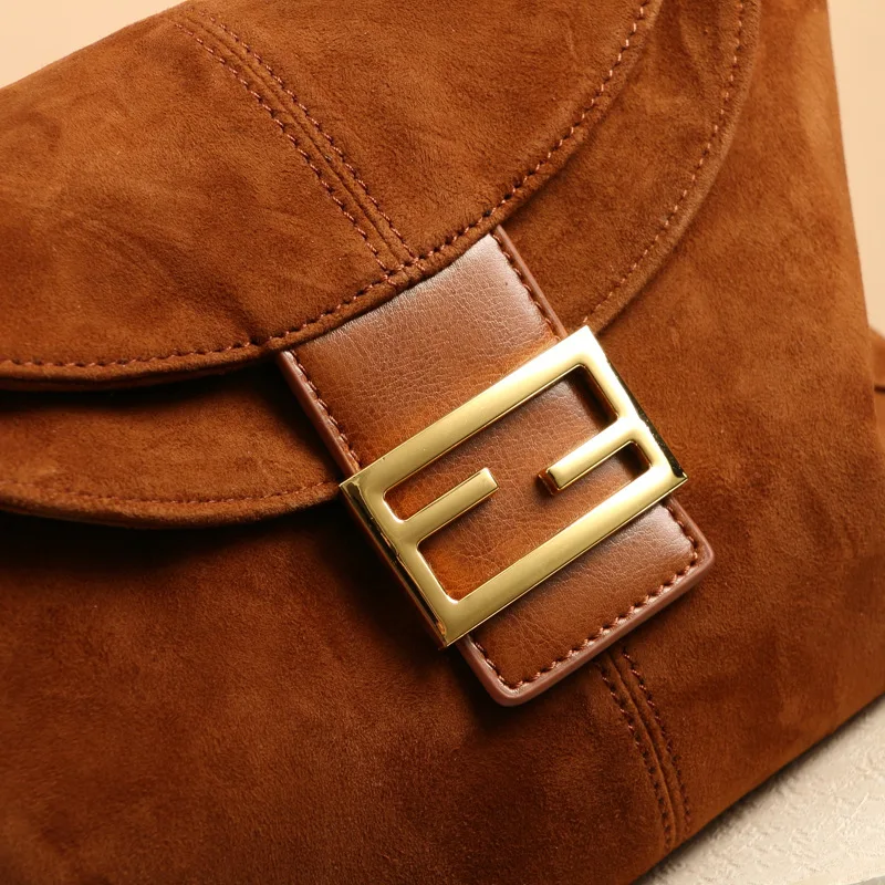 

Autumn and Winter New Suede Women Shoulder Bag Genuine Leather Female Underarm Bag Luxury Vintage Design Women Handbag Crossbody