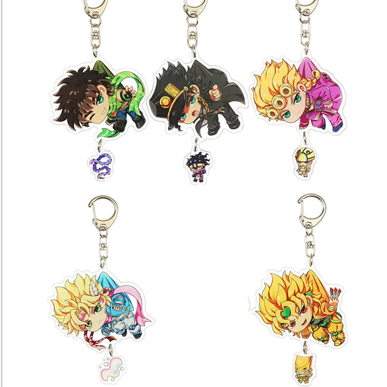 

10 шт./лот брелок JoJos «Невероятные приключения», фигурка куклы, Игрушка Аниме день Куджо, йотаро, Диего, брендо, акриловое кольцо для ключей, подвеска на сумку