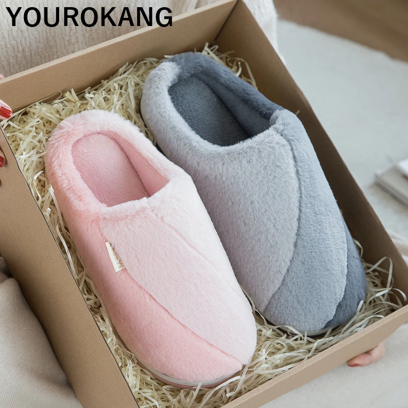 Women Home Slippers Winter Warm Plush Indoor Bedroom Floor Shoes Soft Cotton Slippers Furry Couple Flip Flops 2019 Hot Sale