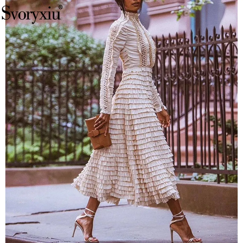 Svoryxiu дизайнерское винтажное осеннее белое платье женские элегантные с пышными
