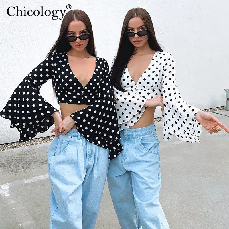 Женская блузка с длинным рукавом Chicology укороченный топ на шнуровке пуговицами
