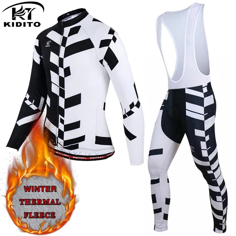 

KIDITOKT Mens Thermal Fleece Cycling Jersey Set Winter MTB Bike Cycling Clothing Suit Keep Warm Mountian Bicycle Cycling Clothes