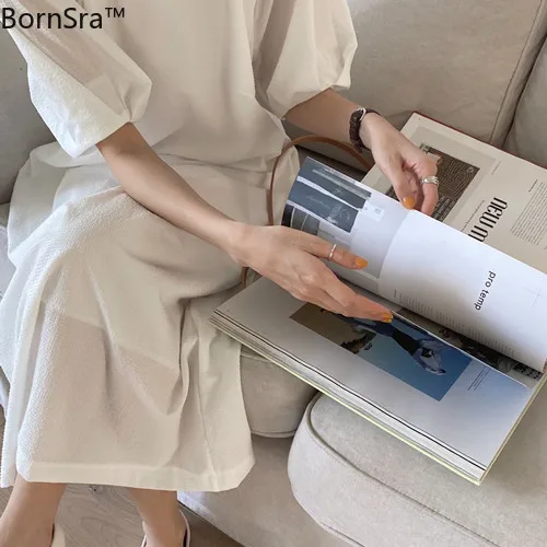 Женское винтажное платье BornSra фиолетовое синее однотонное свободного покроя с