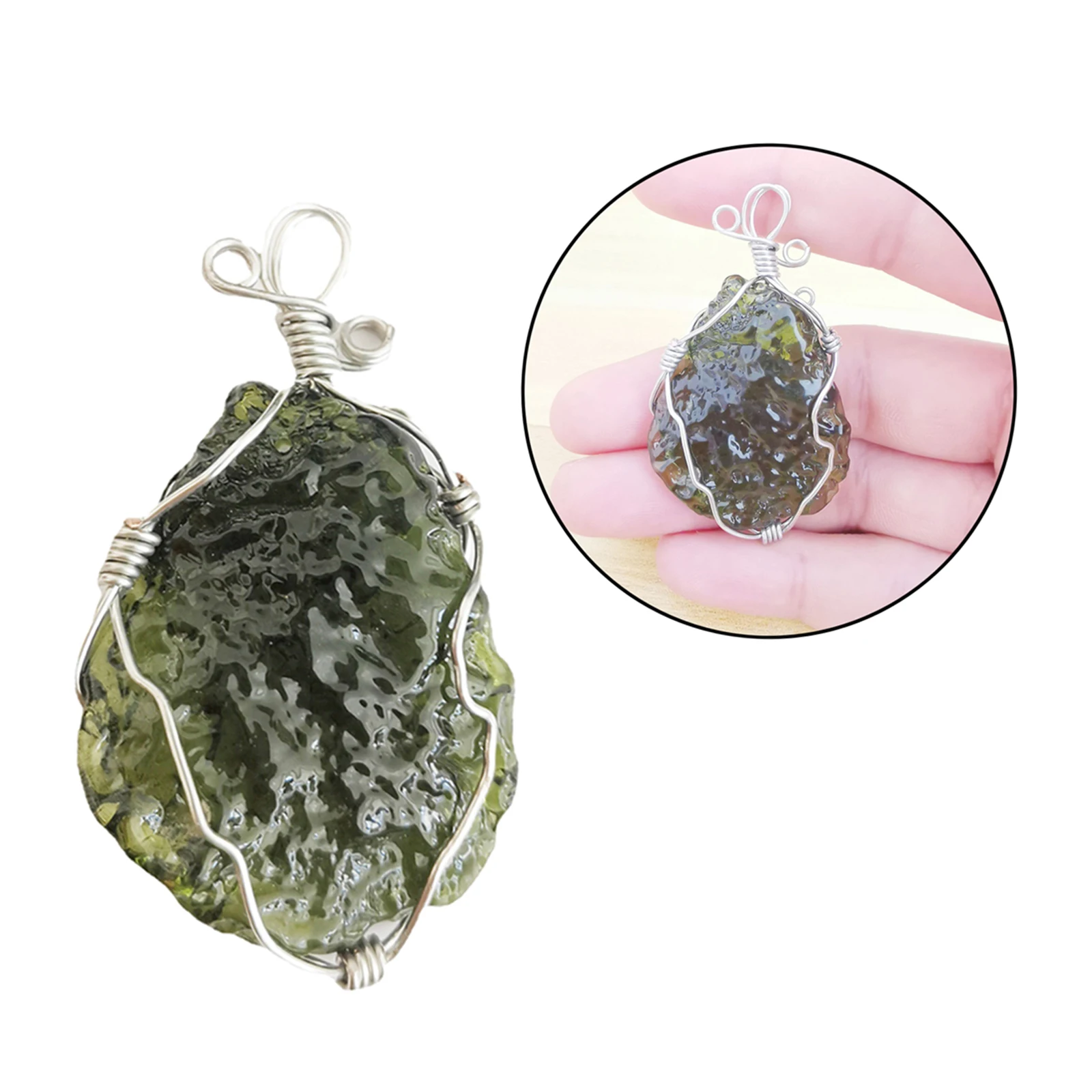 

Natural Moldavite Green Aerolites Crystal Stone Pendant Energy Unique Necklace for Women Men Gifts