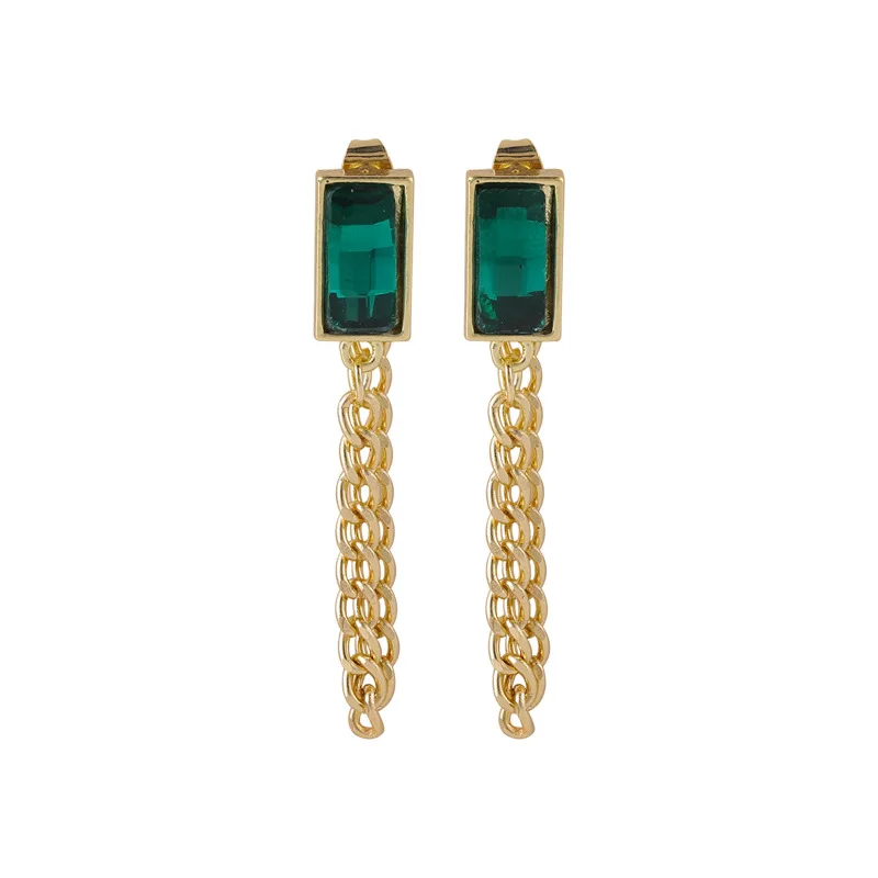 

2021 New Arrival Metal Vintage Geometric Women Dangle Earrings Retro Green Chain Tassel Earrings Fashion Elegant Jewelry